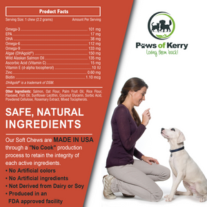 Paws of Kerry Omega 3 for Dogs | Fish Oil for Dogs Skin & Coat | Shedding, Dry, Itchy Skin Relief | Dog Skin Allergy Supplements for Joint, Immunity & Brain |EPA & DHA 120Chews