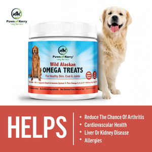 Paws of Kerry Omega 3 for Dogs | Fish Oil for Dogs Skin & Coat | Shedding, Dry, Itchy Skin Relief | Dog Skin Allergy Supplements for Joint, Immunity & Brain |EPA & DHA 120Chews